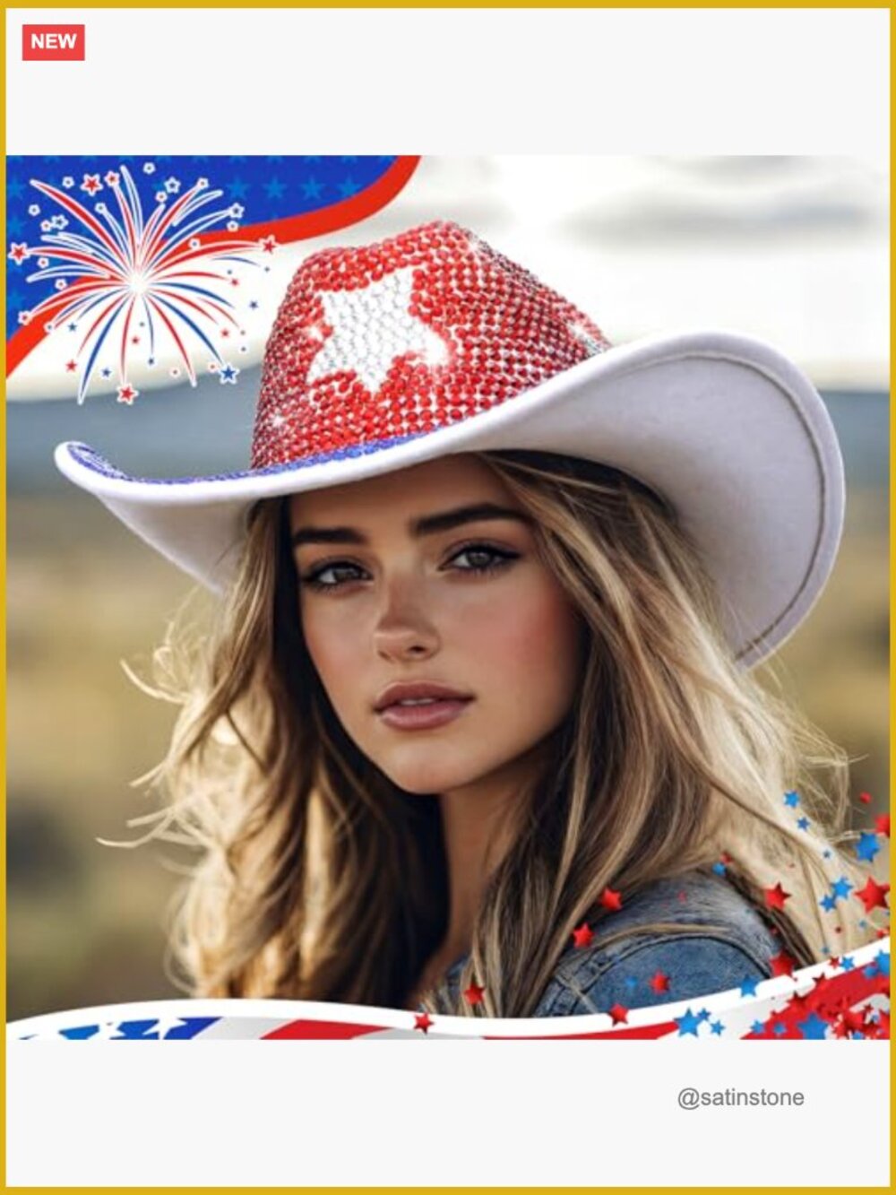 Rhinestone Cowboy Hat Patriotic Independence Day Felt Hat Western Headwear - Picture 4 of 7